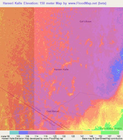 Hareeri Kalle,Somalia Elevation Map
