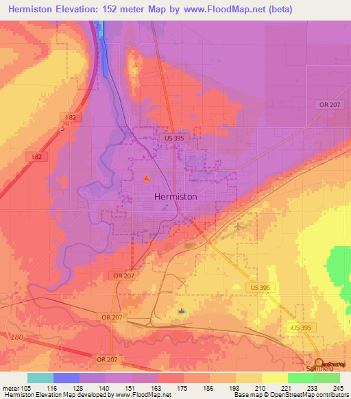 Hermiston,US Elevation Map