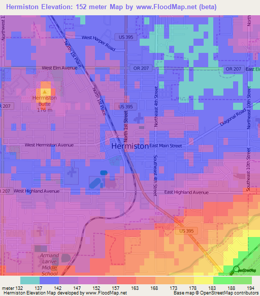 Hermiston,US Elevation Map