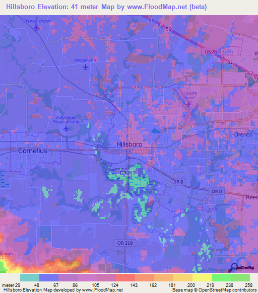 Hillsboro,US Elevation Map