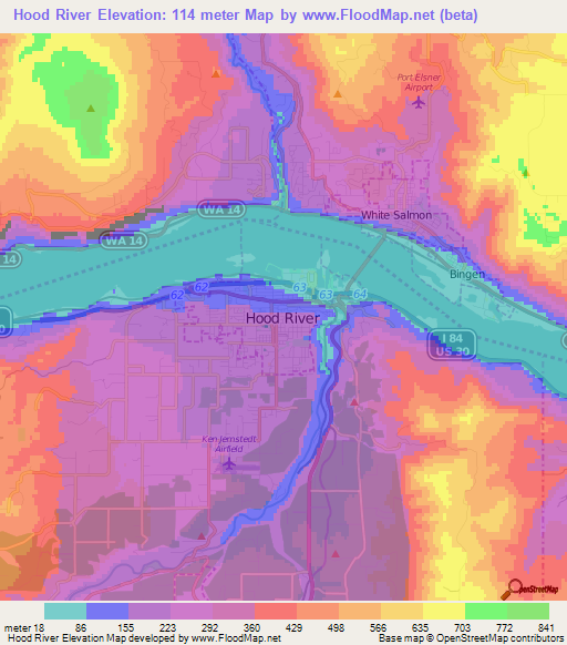 Hood River,US Elevation Map