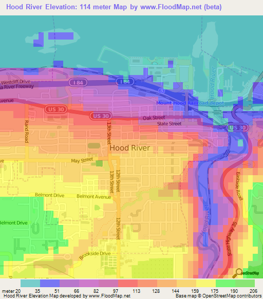 Hood River,US Elevation Map