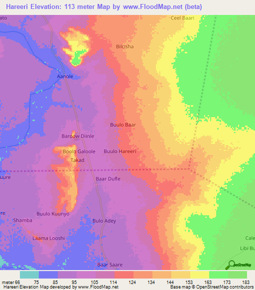 Hareeri,Somalia Elevation Map
