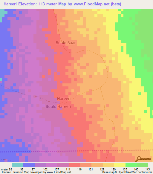 Hareeri,Somalia Elevation Map