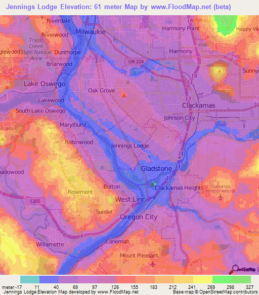 Jennings Lodge,US Elevation Map