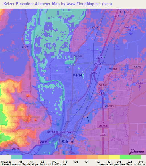 Keizer,US Elevation Map