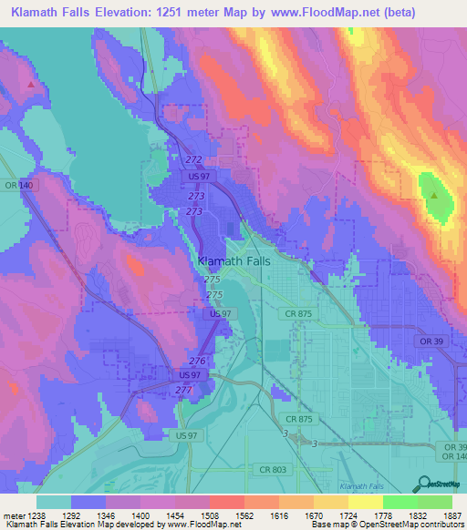 Klamath Falls,US Elevation Map