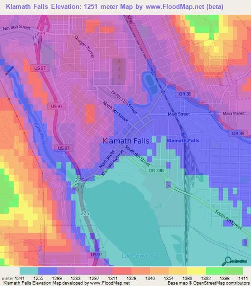 Klamath Falls,US Elevation Map