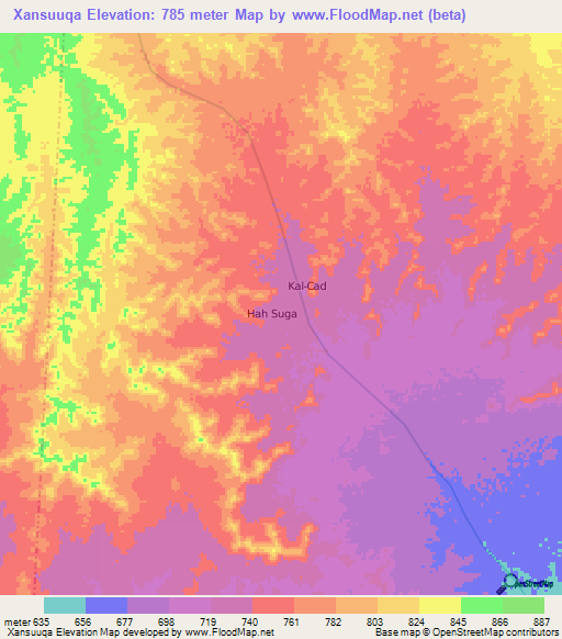 Xansuuqa,Somalia Elevation Map