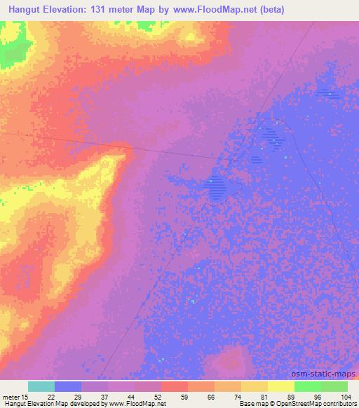 Hangut,Somalia Elevation Map