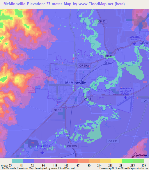 McMinnville,US Elevation Map