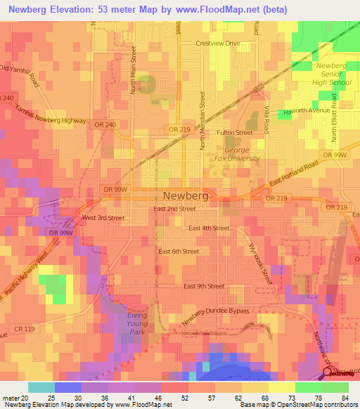 Newberg,US Elevation Map