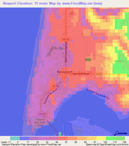 Newport,US Elevation Map