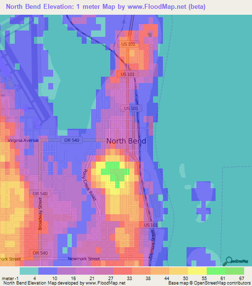North Bend,US Elevation Map