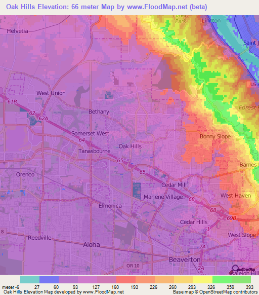 Oak Hills,US Elevation Map