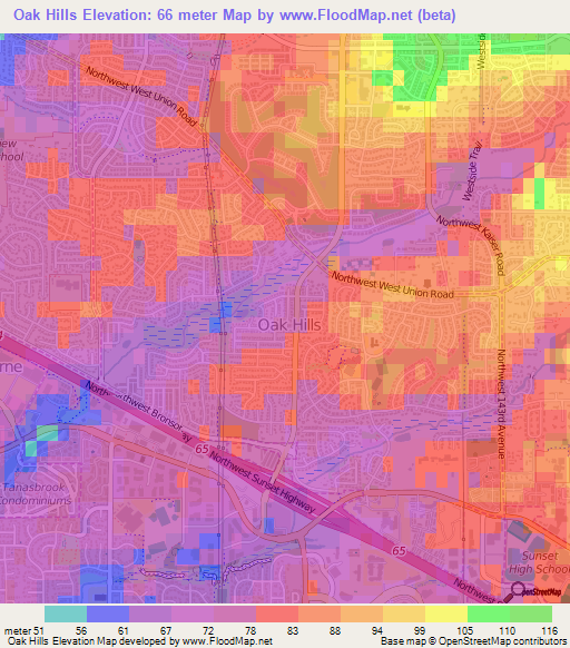 Oak Hills,US Elevation Map