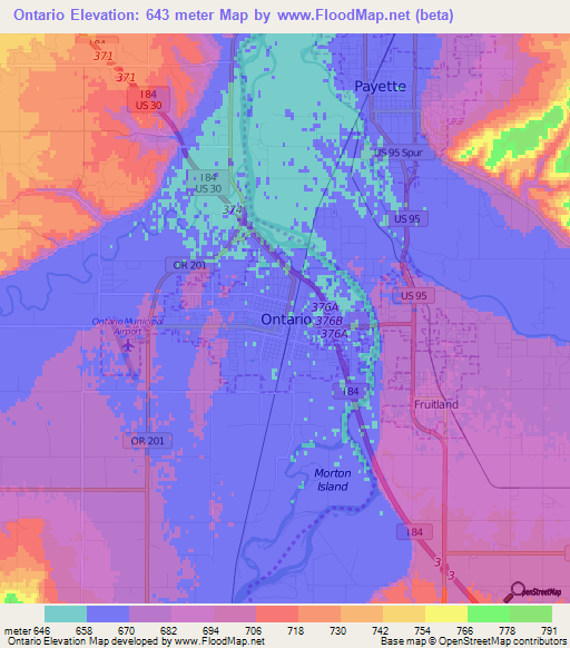 Ontario,US Elevation Map