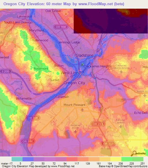 Oregon City,US Elevation Map