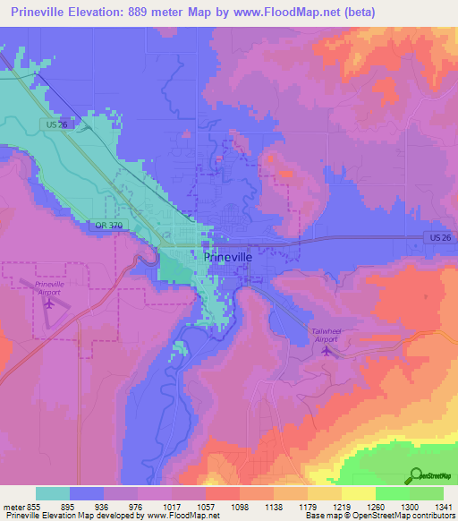 Prineville,US Elevation Map
