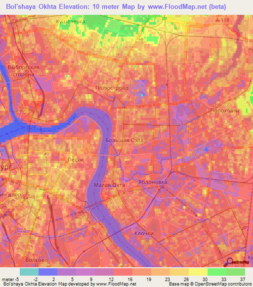 Bol'shaya Okhta,Russia Elevation Map