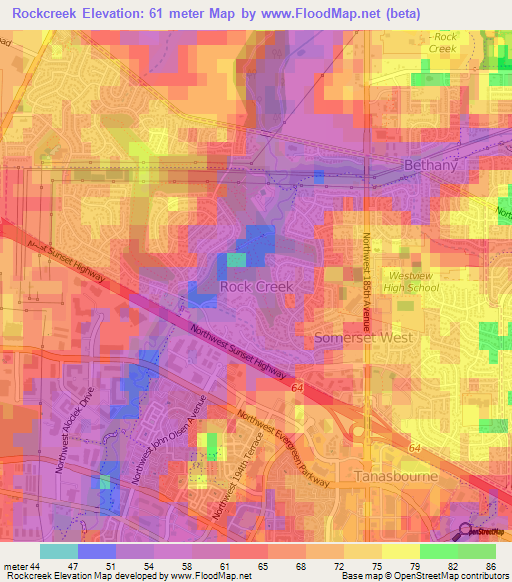 Rockcreek,US Elevation Map
