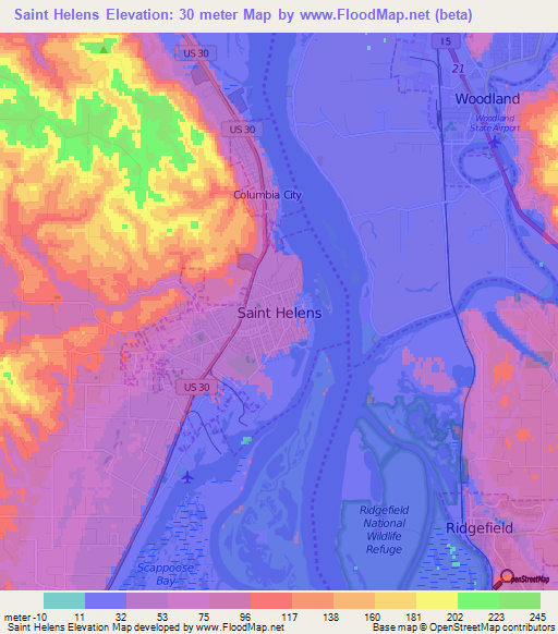 Saint Helens,US Elevation Map
