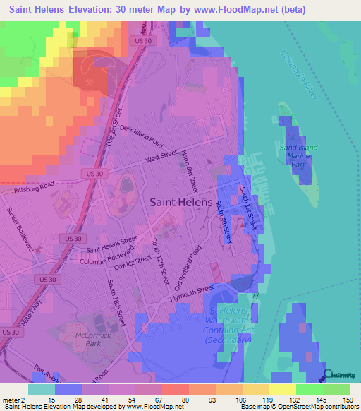Saint Helens,US Elevation Map