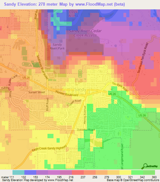 Sandy,US Elevation Map