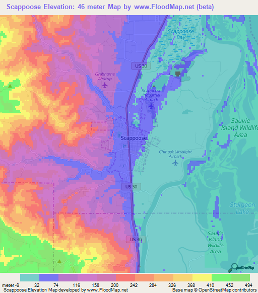 Scappoose,US Elevation Map