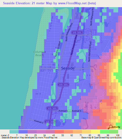 Seaside,US Elevation Map