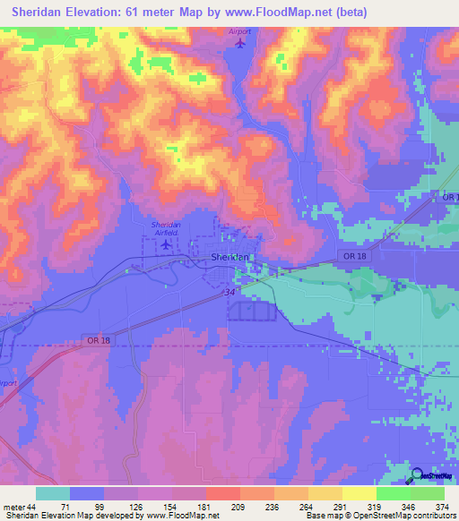 Sheridan,US Elevation Map