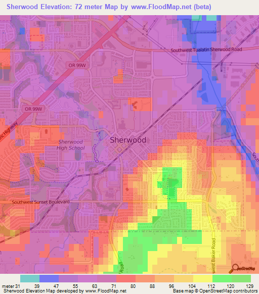 Sherwood,US Elevation Map