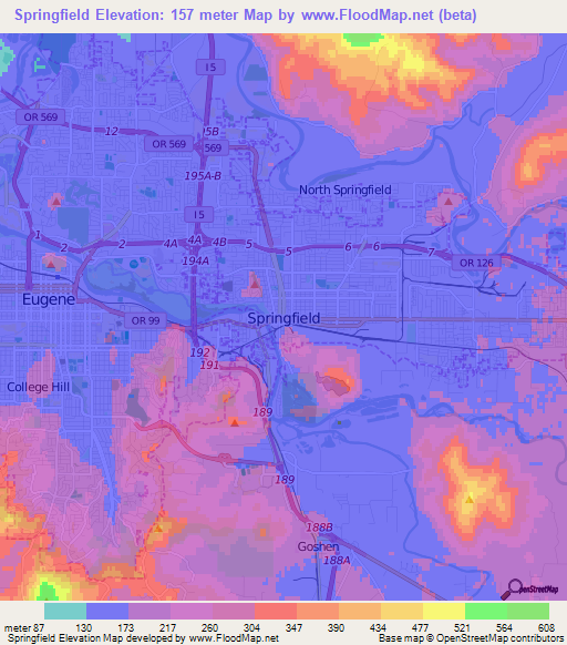 Springfield,US Elevation Map