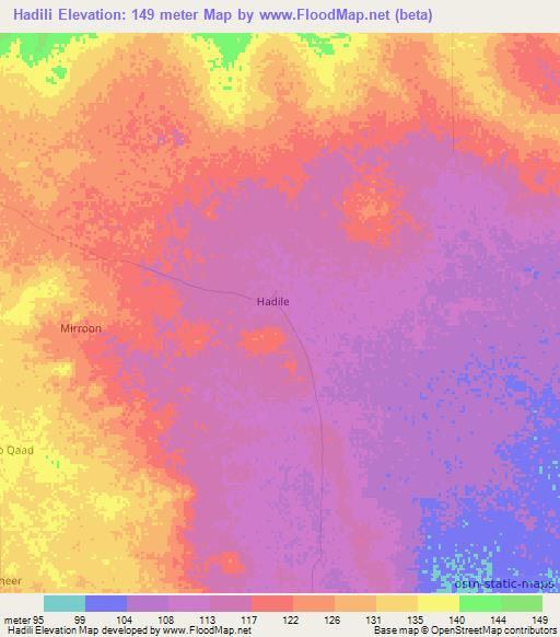 Hadili,Somalia Elevation Map