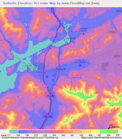 Sutherlin,US Elevation Map
