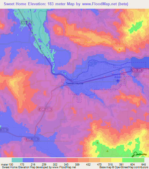 Sweet Home,US Elevation Map
