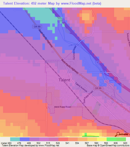Talent,US Elevation Map