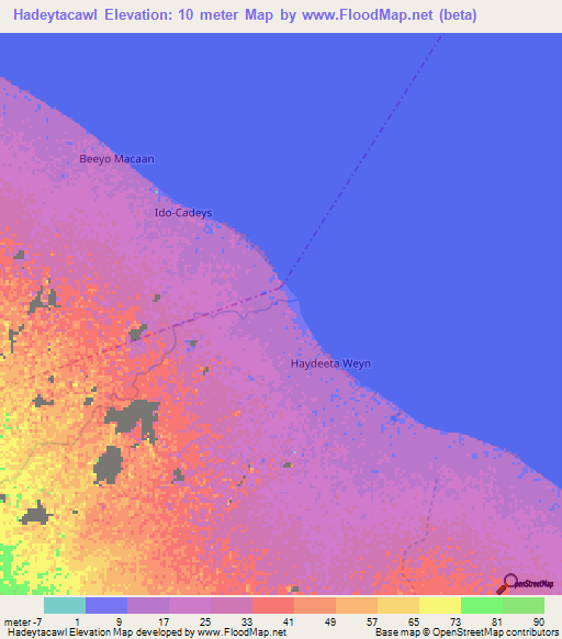 Hadeytacawl,Somalia Elevation Map