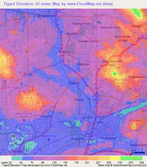 Tigard,US Elevation Map