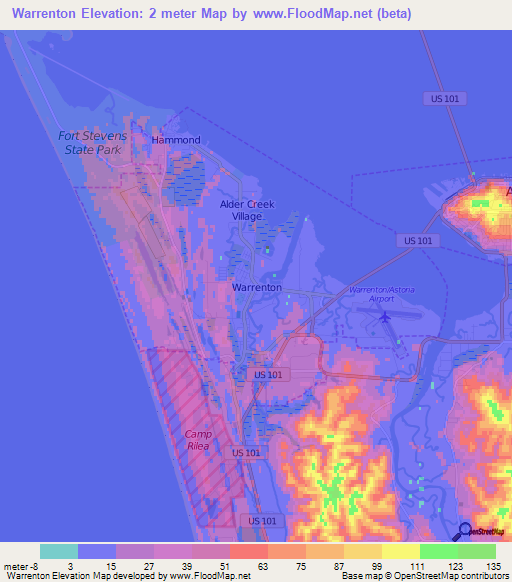 Warrenton,US Elevation Map