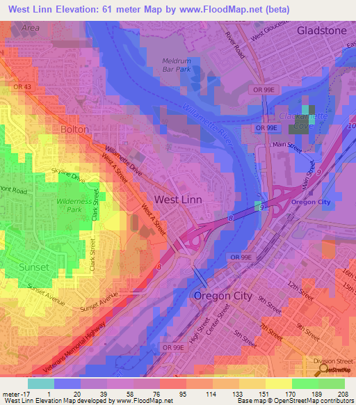 West Linn,US Elevation Map