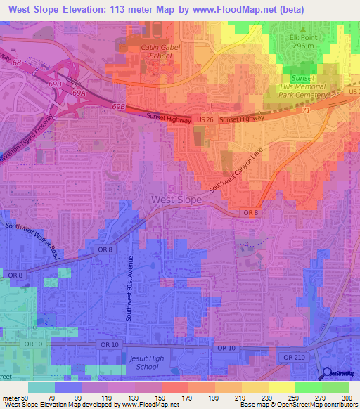 West Slope,US Elevation Map