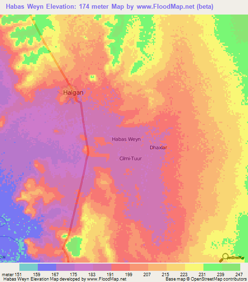 Habas Weyn,Somalia Elevation Map