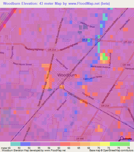 Woodburn,US Elevation Map