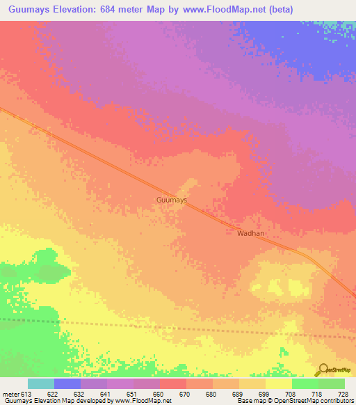 Guumays,Somalia Elevation Map
