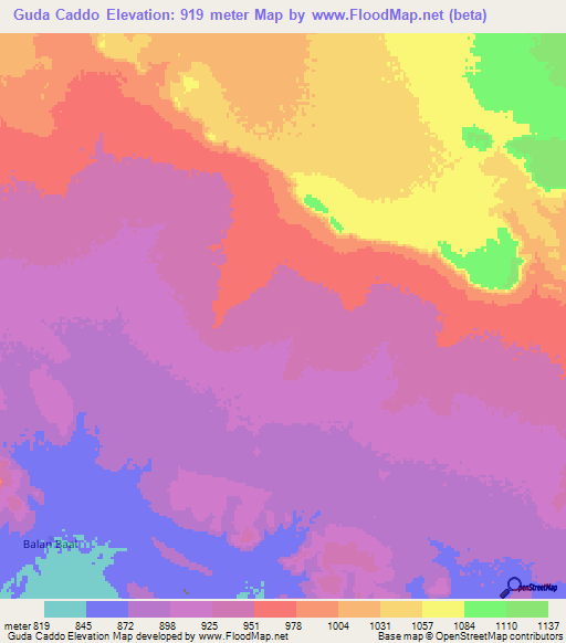 Guda Caddo,Somalia Elevation Map