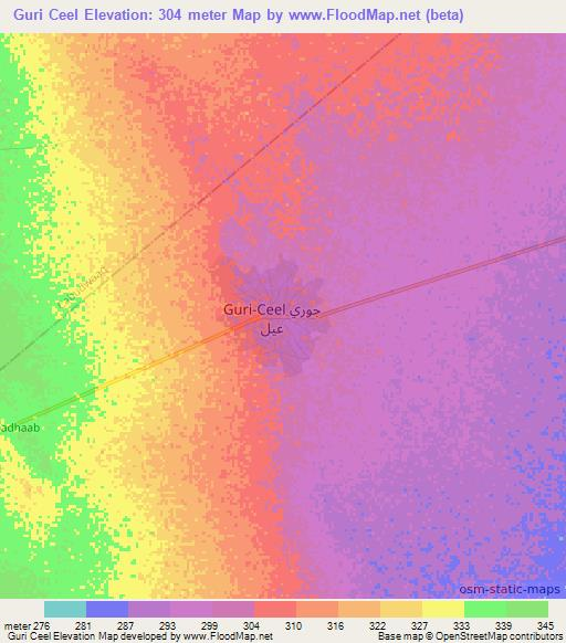 Guri Ceel,Somalia Elevation Map