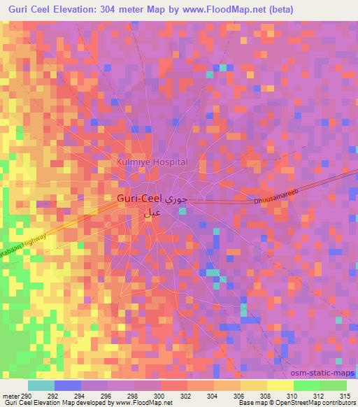 Guri Ceel,Somalia Elevation Map
