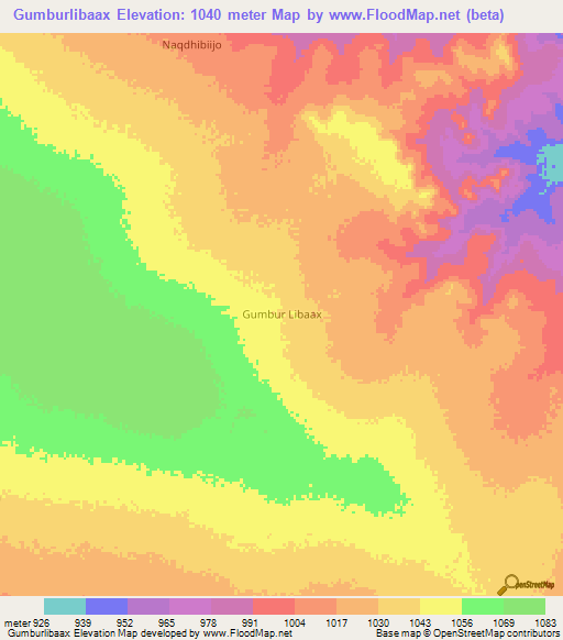 Gumburlibaax,Somalia Elevation Map