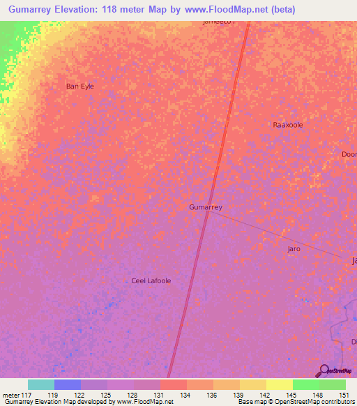 Gumarrey,Somalia Elevation Map